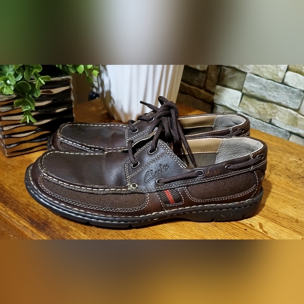 Mens Clarks Waterloo Tan Leather Boat Shoe Size 7.5M Casual Contemporary